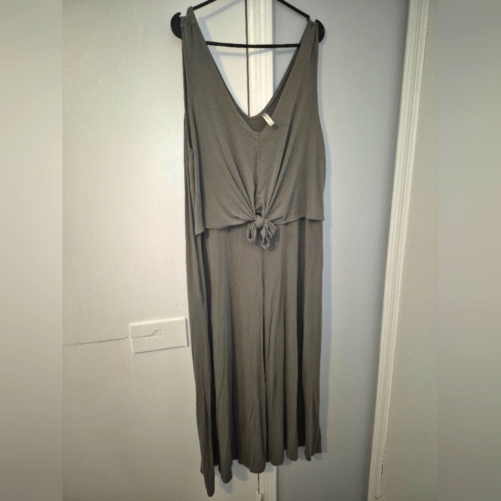 Emerald Olive Green Maxi Romper with Knot Detail Size 1X